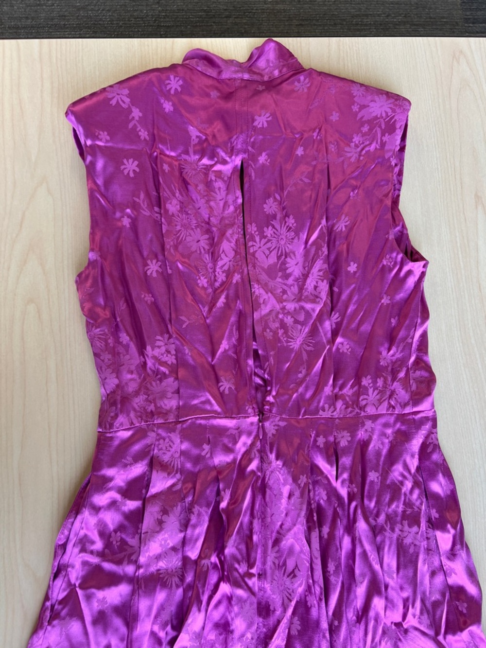 SABINA MUSAYEV fuchsia satin jacquard floral print neck bow sleeveless dress S - Picture 15 of 16